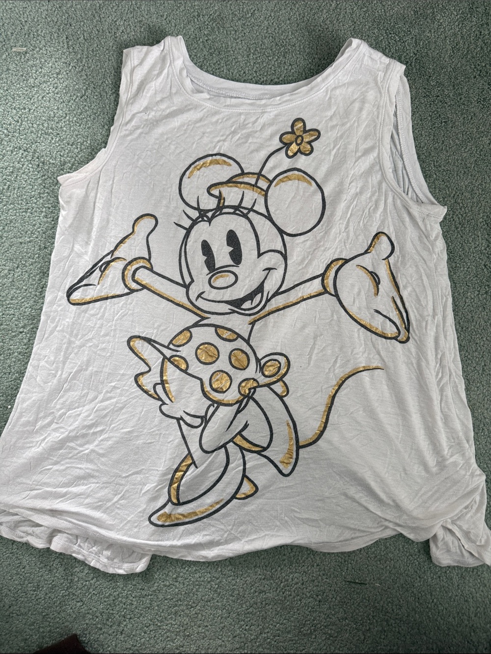 Disney White Tank Top with Gold-Accented Minnie Mouse Graphic